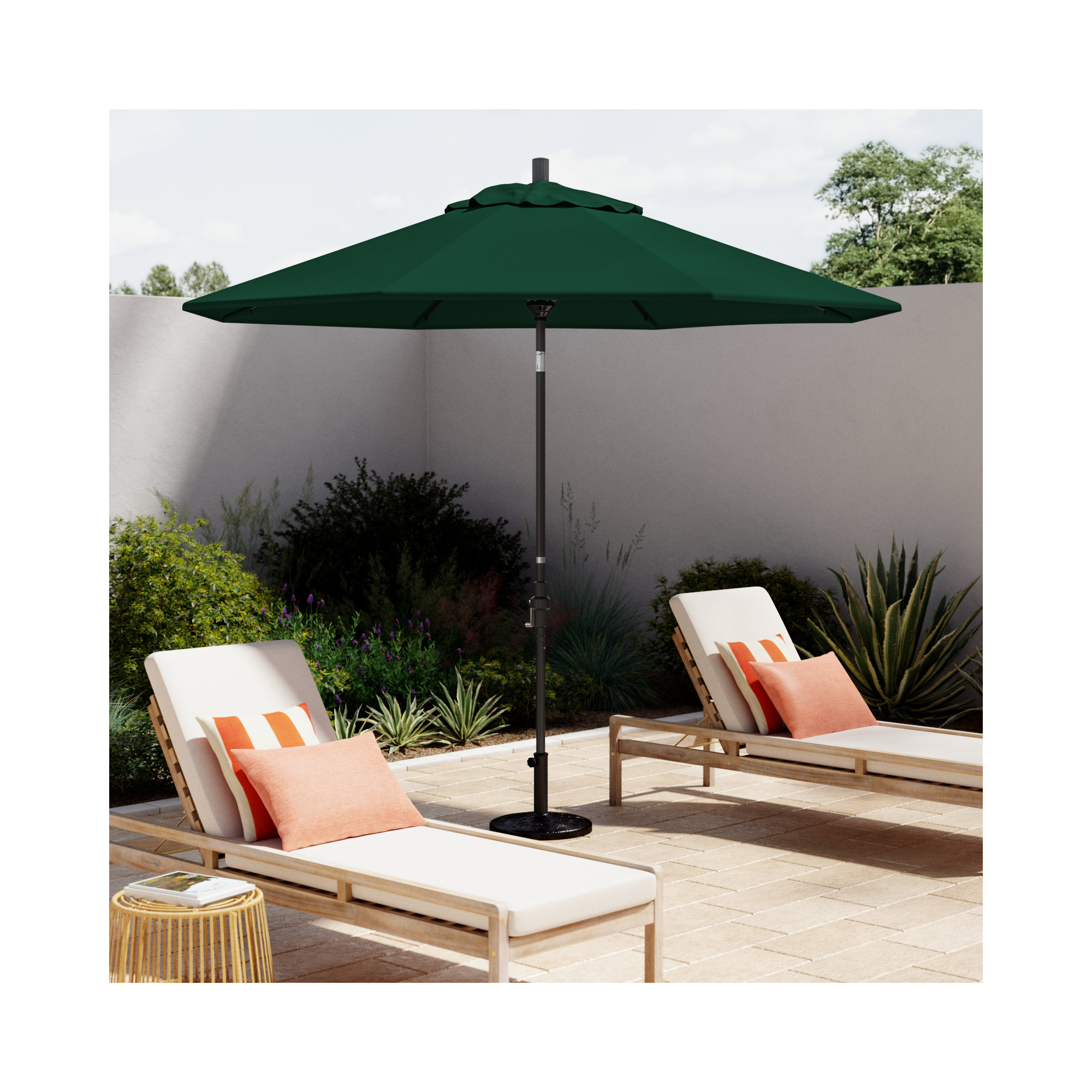 Roverta 9' Market Sunbrella® Umbrella, Canvas Forest Green Sunbrella® Canvas, Black