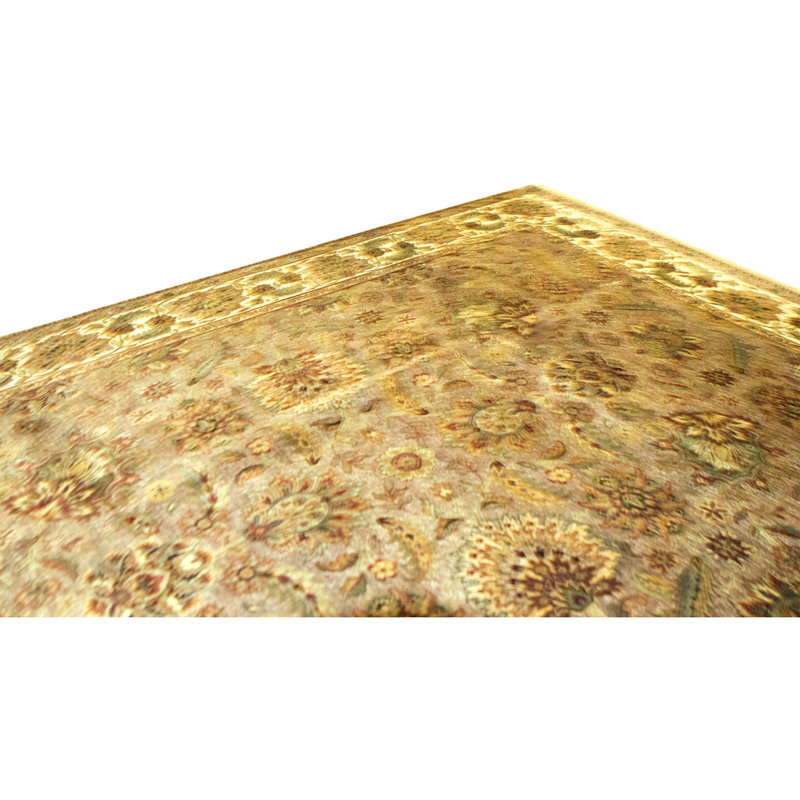 Hand Knotted Wool Oriental Area Rug in Brown And Ivory
