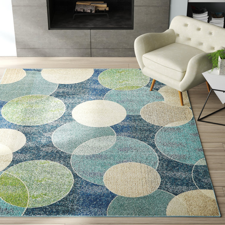 Tapis bleu marine / beige / vert à pois Dews