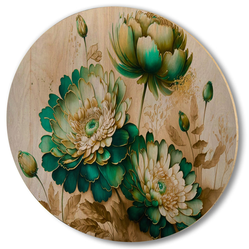 «Green Blooming Daisy I» - Art mural en bois floral et botanique - Bois de pin naturel, L 29 po x H 29 po