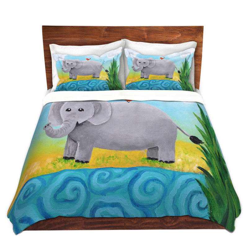 Ensemble de housse de couette éléphant, 1 housse + 2 taies très grand lit