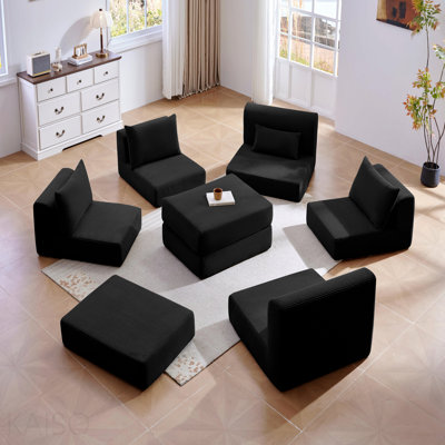 Ensemble de canapé modulaire rembourré de canapé de salon modulaire en forme de L de 100 po avec 5 coussins, canapé-lit modulaire pour salon, appartement, chambre à coucher, noir