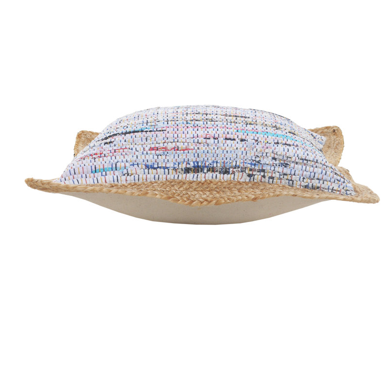 Pastel Striped Cotton and Jute Square Throw Pillow