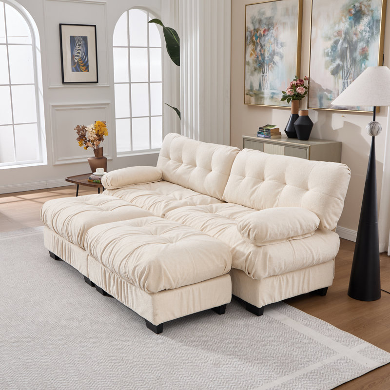 Canapés profonds à assise profonde, canapé beige moderne à structure en bois pour la famille