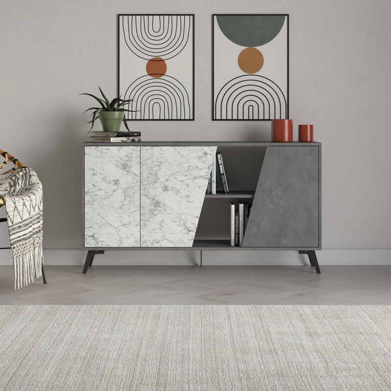 Fiona 150Cm Wide Sideboard Console with Storage and Modern Design, Grey/White