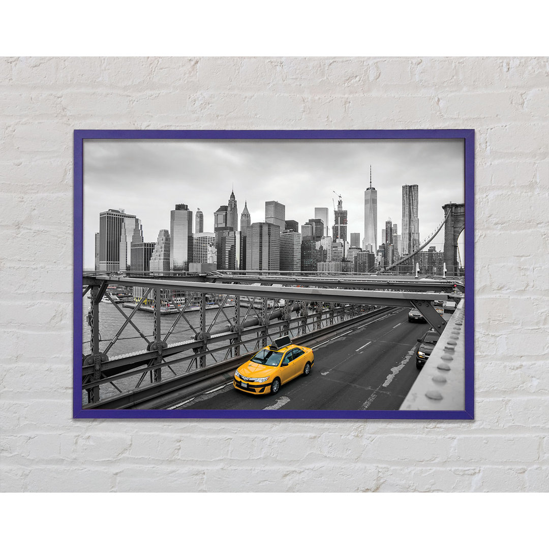 New York On The Bridge Yellow Cab - Einzelne Bilderrahmen Kunstdrucke