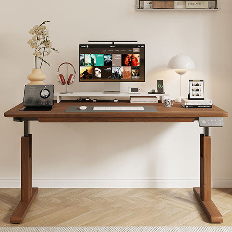 Bureau en bois massif à hauteur réglable électrique de couleur noyer, 28.35"H*62.99"W*25.59"D
