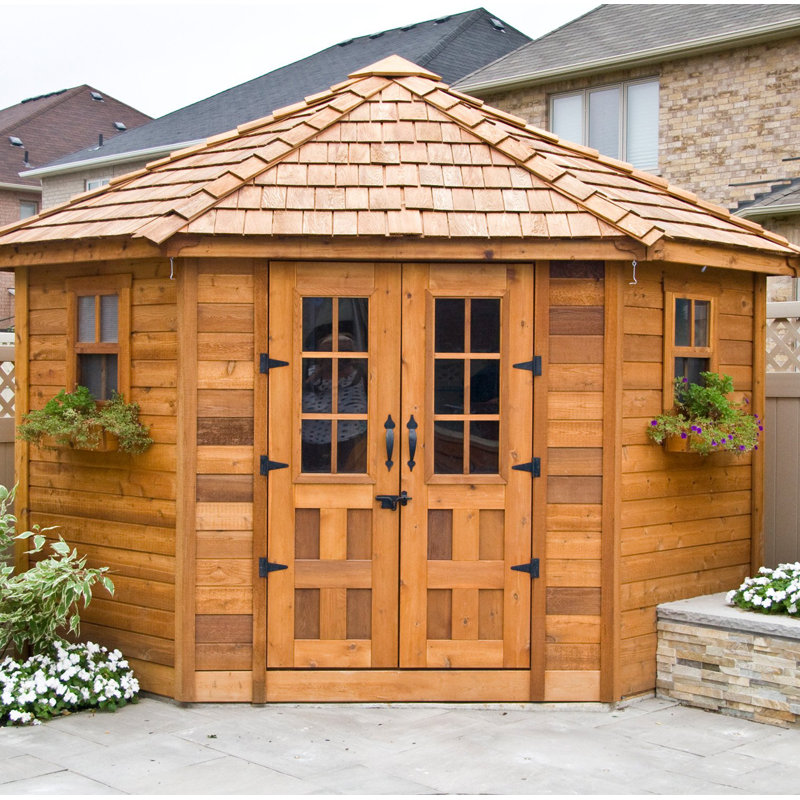 9 ft. W x 9ft. D Penthouse Cedar Wood Garden Shed with French Doors