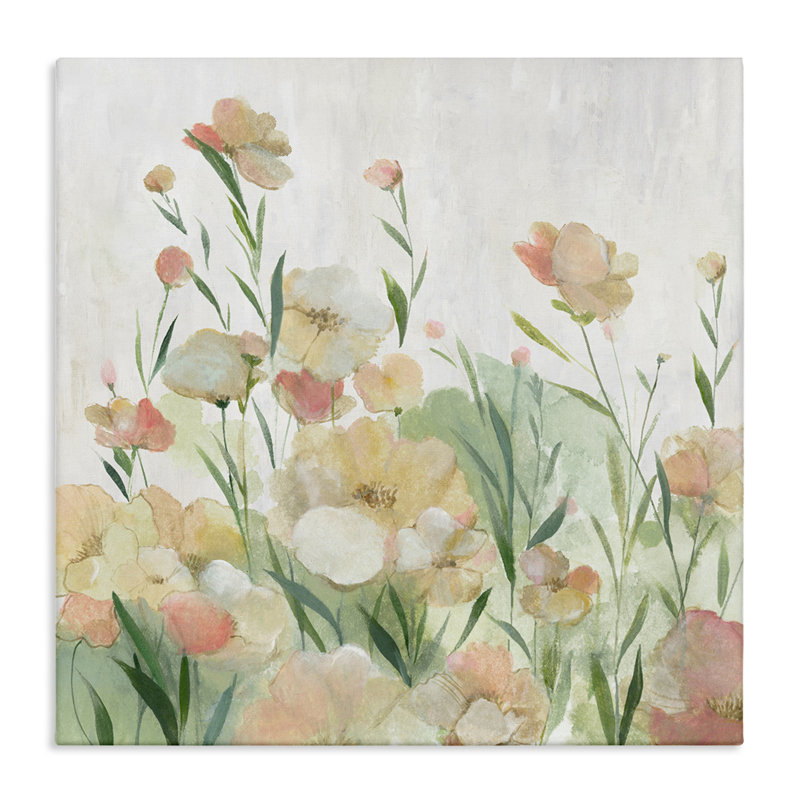 Art mural sur toile Blush Florals Meadow, design par Hannah Dawson, H 24 po x l 24 po