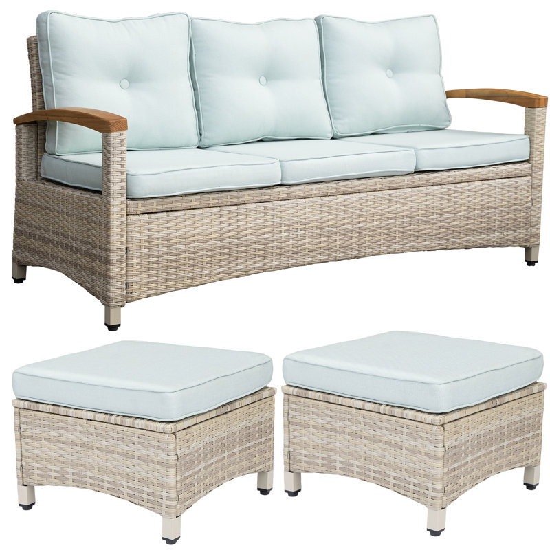 3-Person Sofa Seating Group with Ottomans