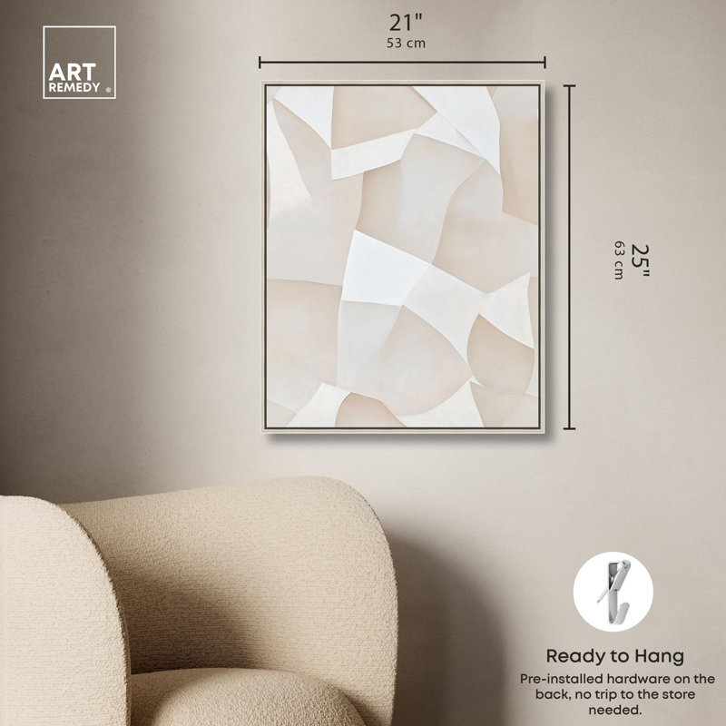 Crème casse-tête I, impression sur toile, art minimaliste bohème par Art Remedy, H 25 po x l 21 po, Cadre argenté
