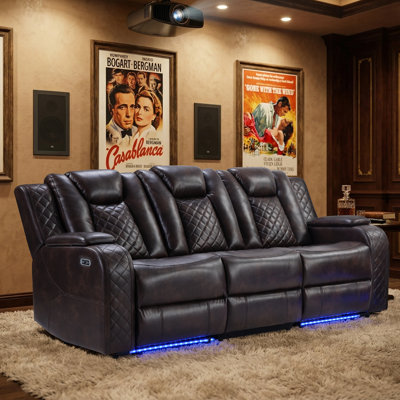 Felix 84‘’ Wide Breathable Faux Leather Power Reclining Sofa With Adjustable Headrest, USB Ports & Cup Holders