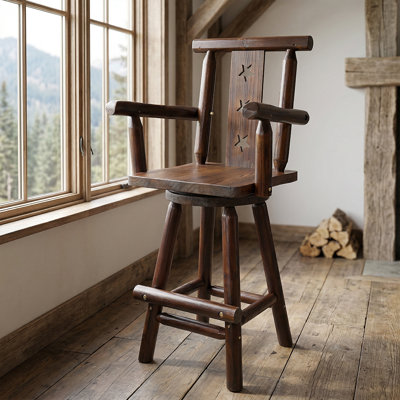 360° Swivel Rustic Bar Stool – Durable Fir Wood Tall Chair With Ergonomic Design For Restaurants, Cafes, And Home Bars