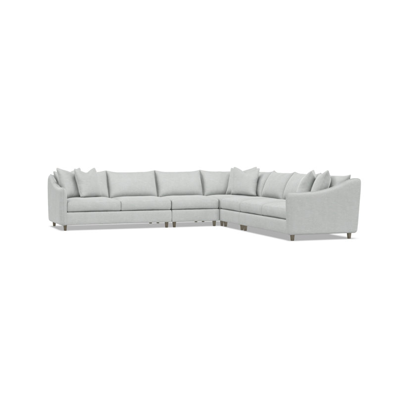 Joli Sectional, Light Gray Polyester, 32.5" H x 137.5" W x 137.5" D, Dark Brown Wood