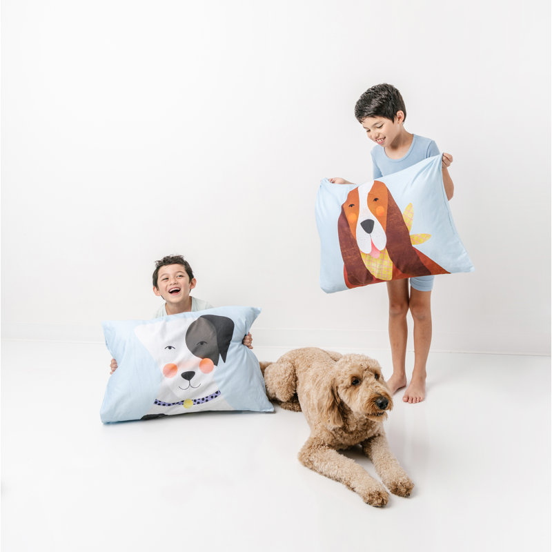 Kids Blue Cotton Animal Print Pillowcase Set