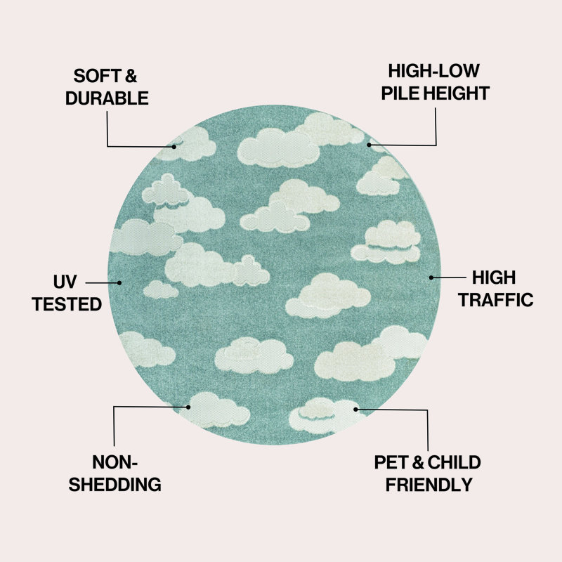 Hedwig High-Low Youth Cloud Scandi Blue/Ivory Indoor/Outdoor Rug, Blue/Ivory , Round 5'3"