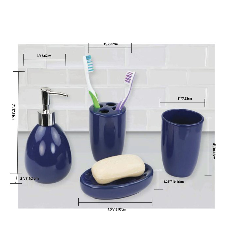 Tharsiga 4 Piece Bathroom Accessory Set, Navy