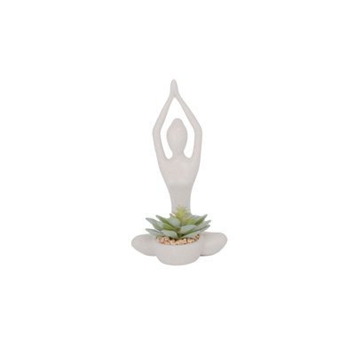 Polyresin Yoga Arms Raised Fake Plant Pot Light Gray