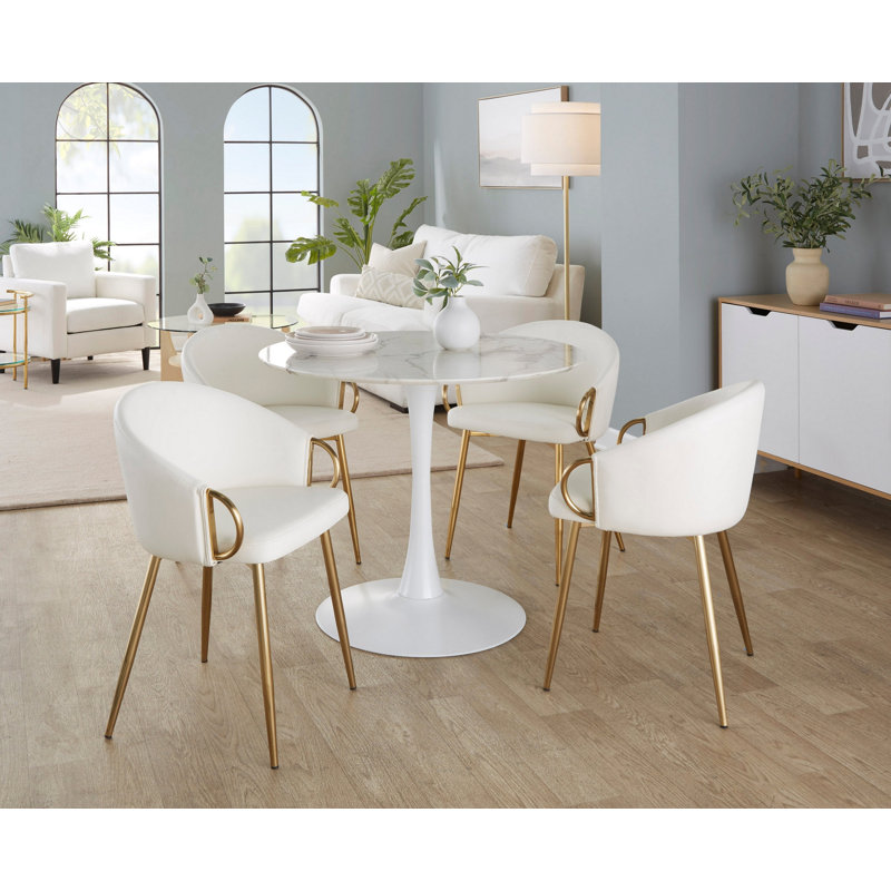 Chaise en métal doré et similicuir blanc, Doré, Blanc