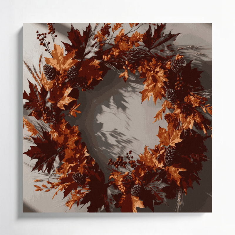 Couronne de l'Action de grâce, art mural sur toile brune, 12" H x 12" W