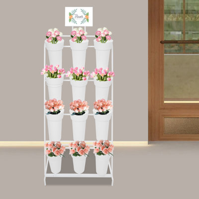4-layer Flower Display Stand With 12 Plastic Buckets by Arlmont & Co.
