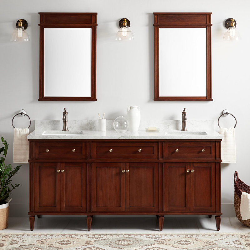 Elmdale 72" Freestanding Mahogany Double Basin Vanity  Rectangular Undermount Sink - 8" Faucet Holes, Dark Olive Green
