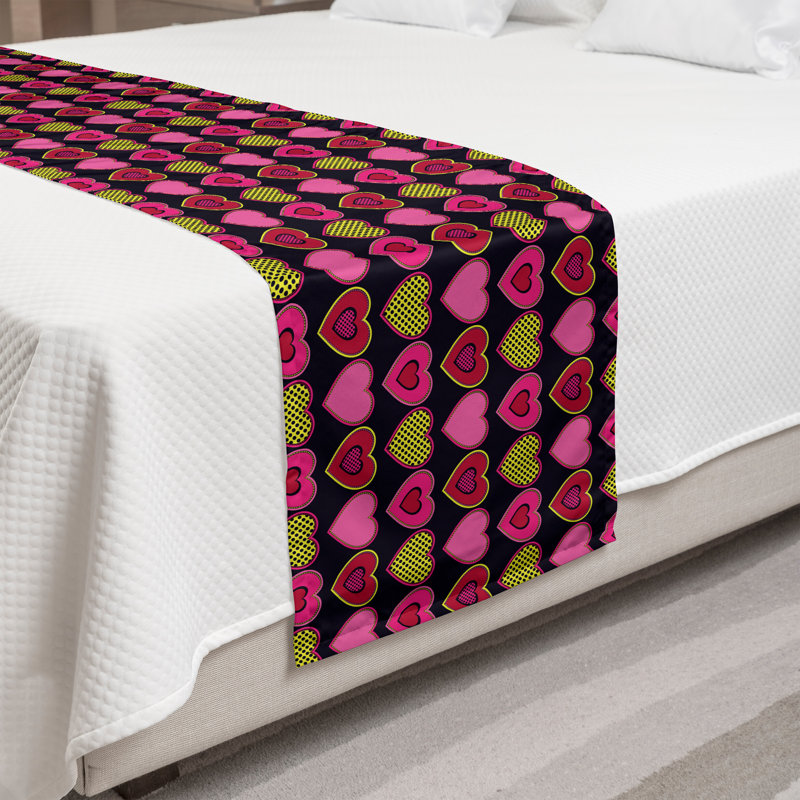 Ambesonne Valentine's Day Bed Runner Dots and Hearts Ruby Pink, King