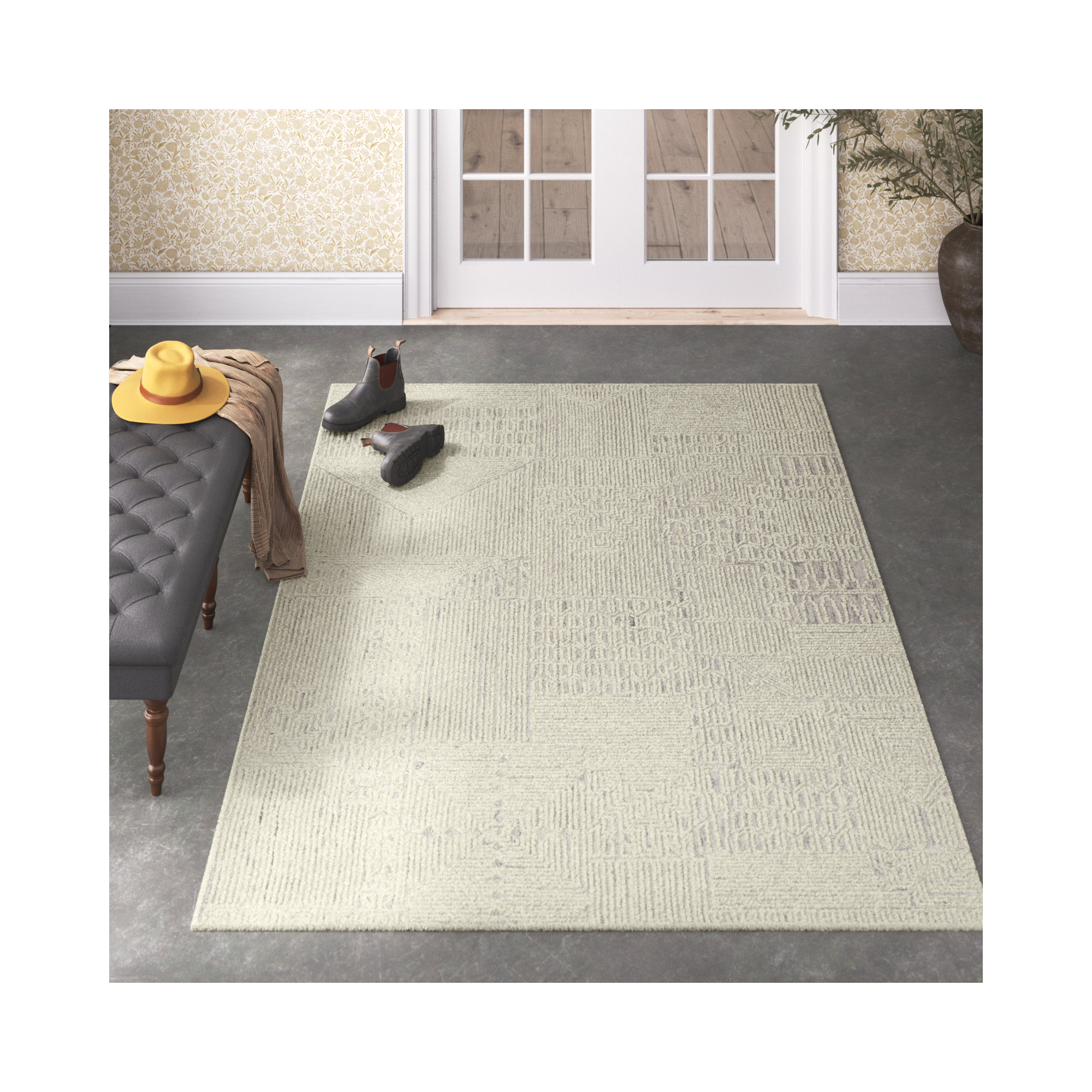 Alexei Handmade Cream/Light Gray Rug, Rectangle 6' x 9'