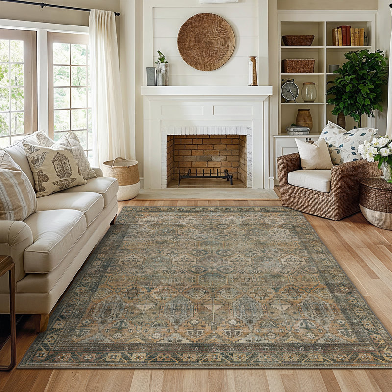 Fayanna Oriental Machine Washable Area Rugs with Non-Slip Backing, Rectangle 8' x 10'