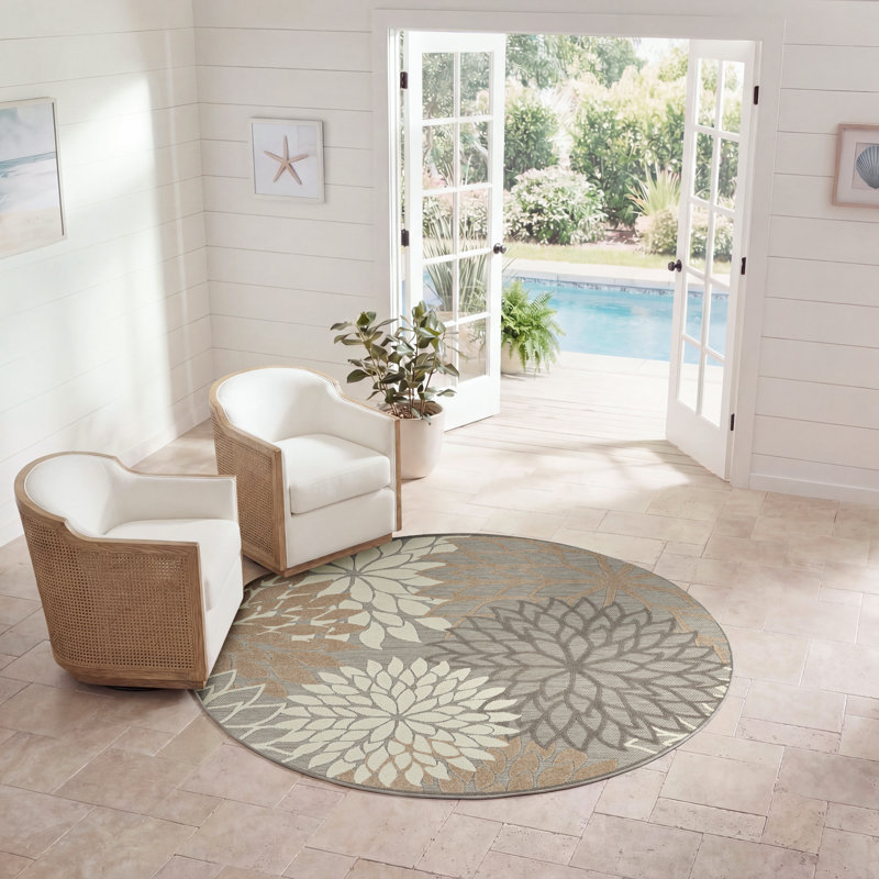 Tapis floral intérieur / extérieur Gean, Rond 4 pi