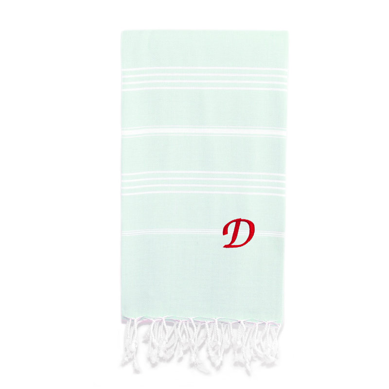 Serviette de plage 100% coton Pestemal Lucky, D, Vert clair / blanc