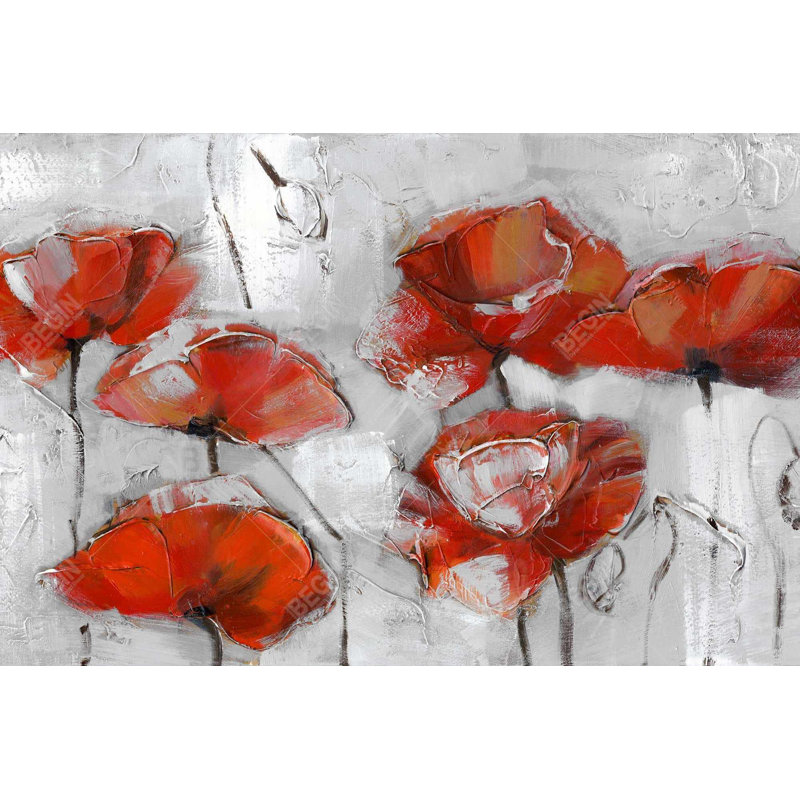 Coquelicots abstraits - Toile de chambre à coucher botanique pour la décoration intérieure, H 36 po x l 24 po