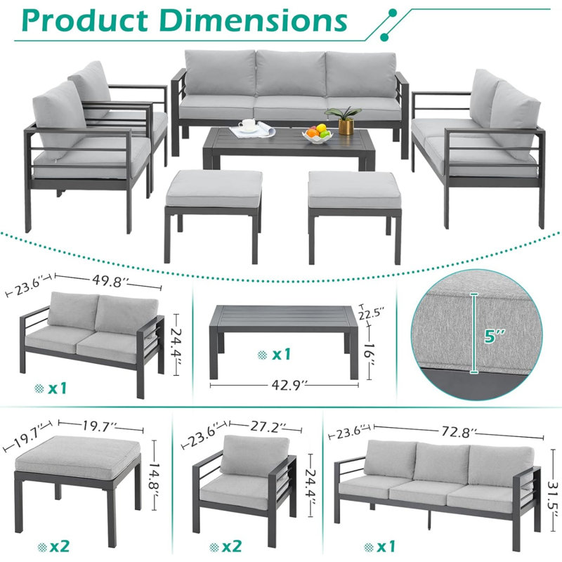 Aluminum Patio Furniture Set With Waterproof Cover