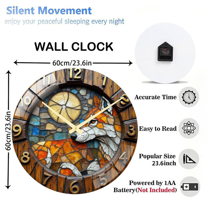 Horloge murale vitrail Coyote