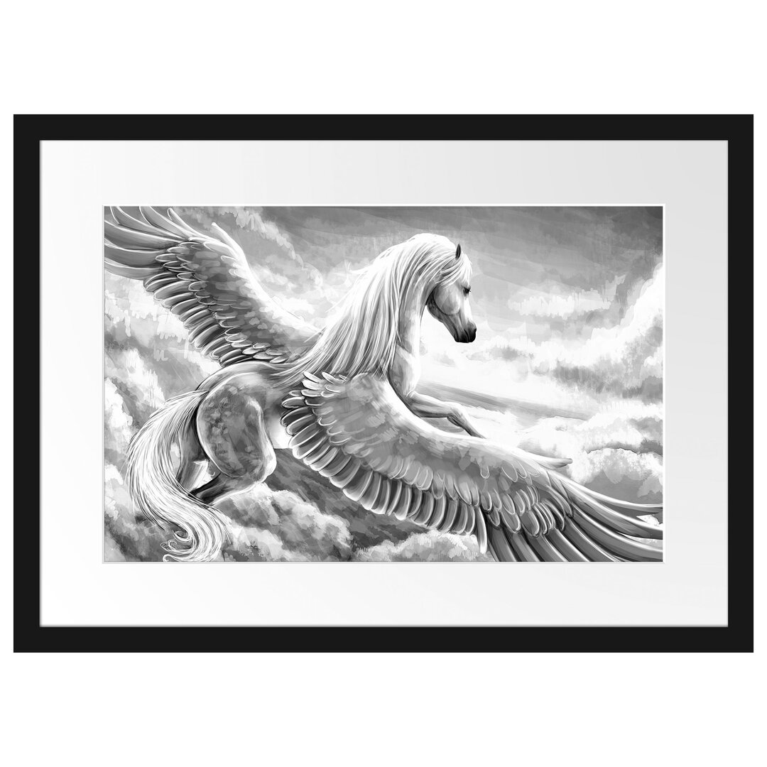 Gerahmtes Poster Pegasus fliegt über den Wolken