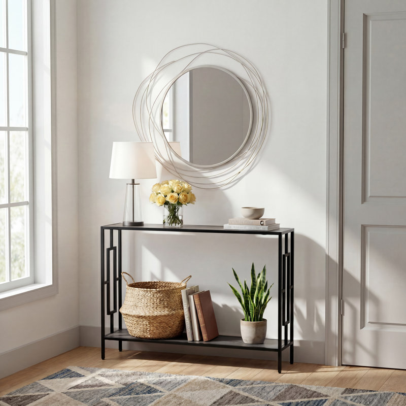 Set of 2 Metal Framed Bathroom Mirror 65cm Asymmetrical Wall Mirror Round Overmantle Mirror, Silver