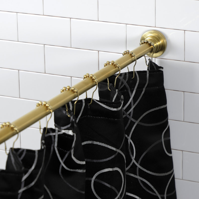 Brushed Brass Adjustable Tension Shower Curtain Rod with Rings