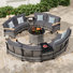 Ensemble de mobilier d'extérieur courbé en demi-lune 11 pièces, canapé modulaire pour conversation avec accoudoirs en bois, table basse ronde pour terrasse, gris