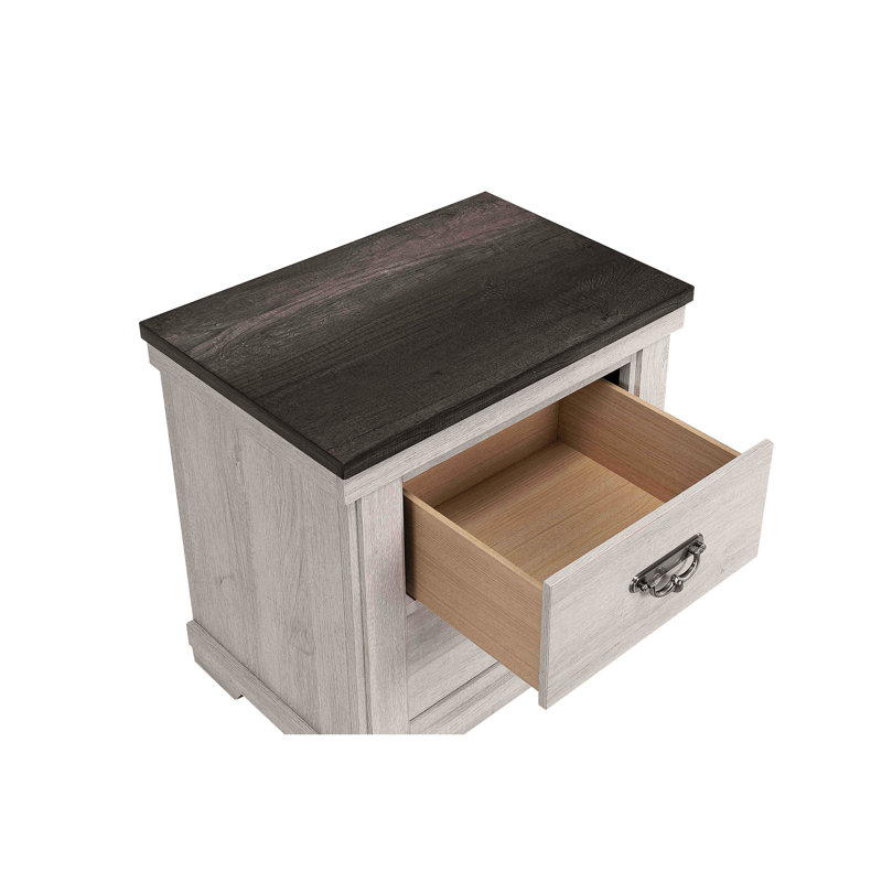 Table de chevet beige avec 2 tiroirs pour chambre à coucher de style rustique en bois massif