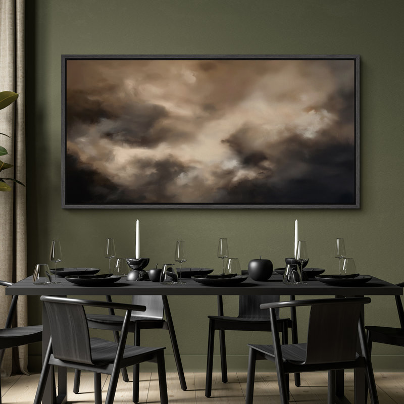 Dark Brown Abstract Strokes Effect - Oversized Framed Wall Decorations Canvas Print, Black, 30" H x 60" W