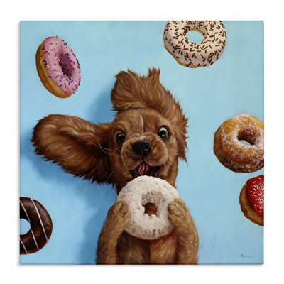 " Funny Face Dog Licking Donut " by Lucia Heffernan