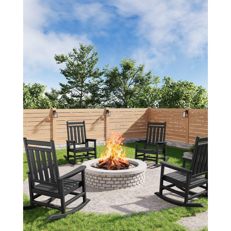 HDPE Rocking Chair Outdoor, Poly High Back Porch Rocker Chairs, All Weather Resistant Furniture, Black