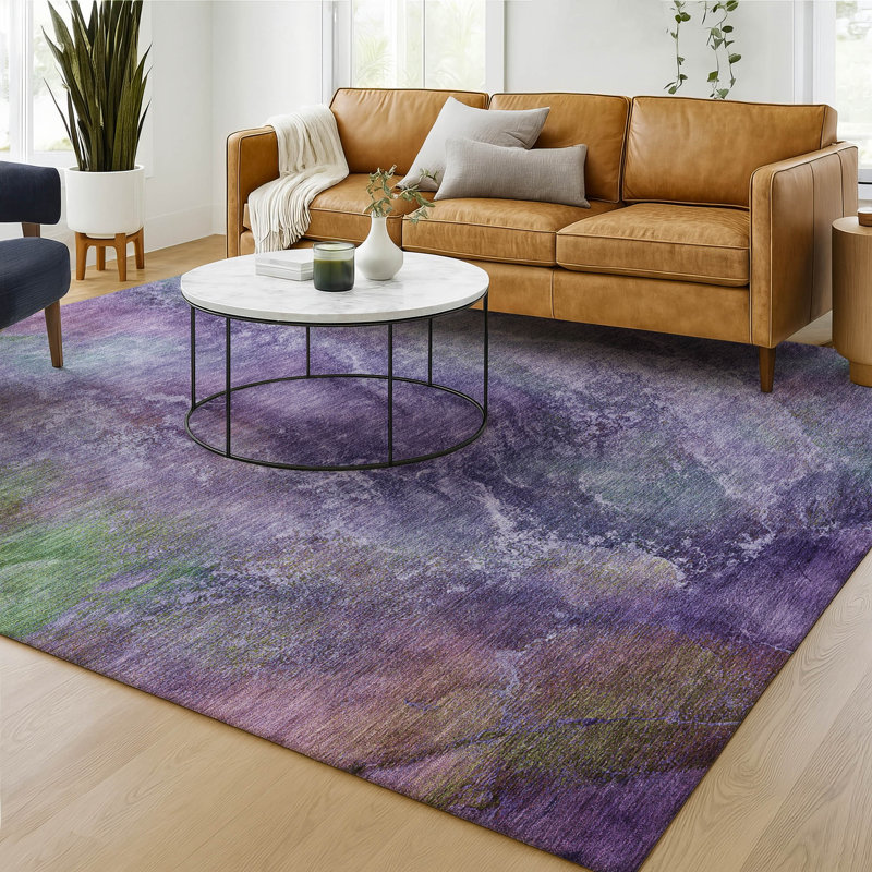 Premium Machine Washable Mayfield AMF2308 Abstract Rug, 3' x 5', Purple