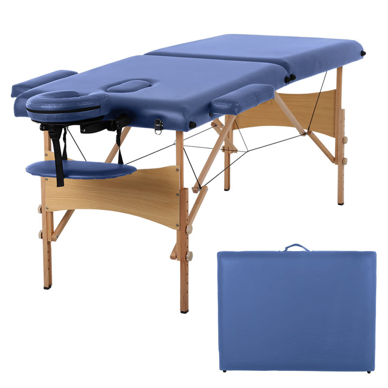 Table de massage 2 sections de lit de tatoo pliable Lit de massage portatif réglable de 73 po avec cadre en bois de polyuréthane, dossier en bois et appui-tête réglables pour les soins du visage