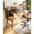 Nut-brown + Black Rectangular Solid Wood + Iron desk-567288814