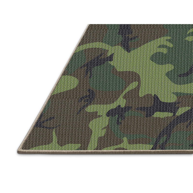 Tapis vert/noir à motifs, Rectangle 4 pi x 6 pi