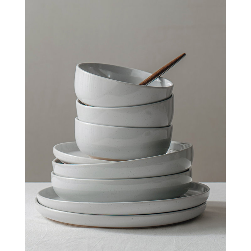 Service de table en grès 18 pièces Famiware - Service pour 6, Gris clair