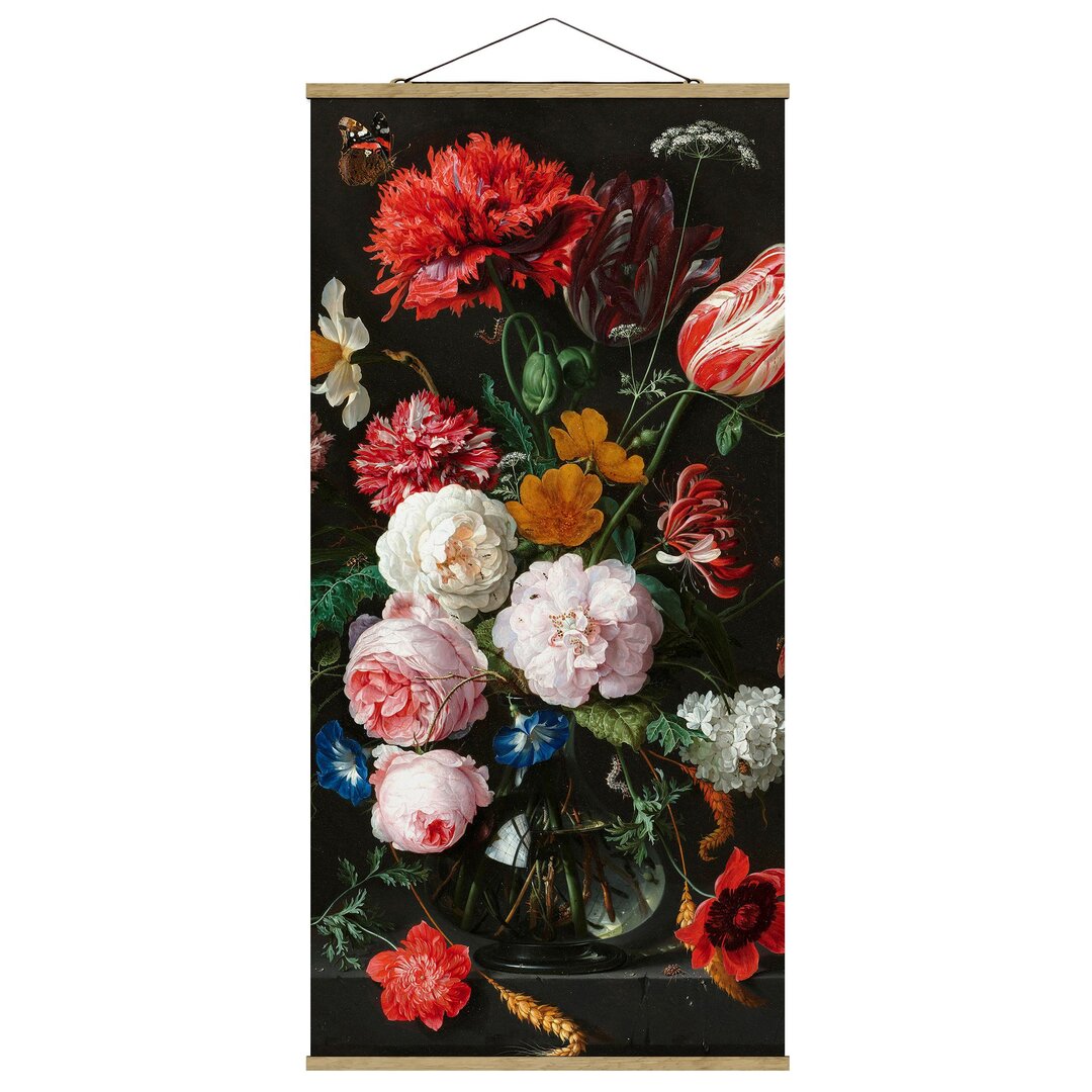 Stoffbild Stillleben mit Blumen in einer Glasvase von Jan Davidsz De Heem