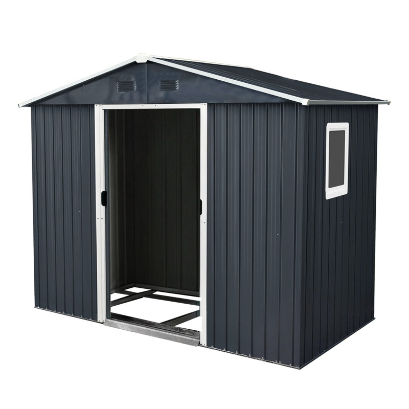 8 ft. x 4 ft. Outdoor Metal Storage Shed with Window & Foundation, Black, 51.75" H x 93" W x 74.75" D
