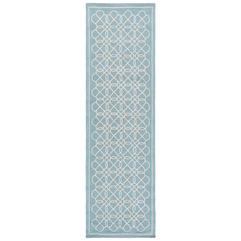 Hollander Hand-Hooked Wool Blue Area Rug, Runner 2'6" x 8'